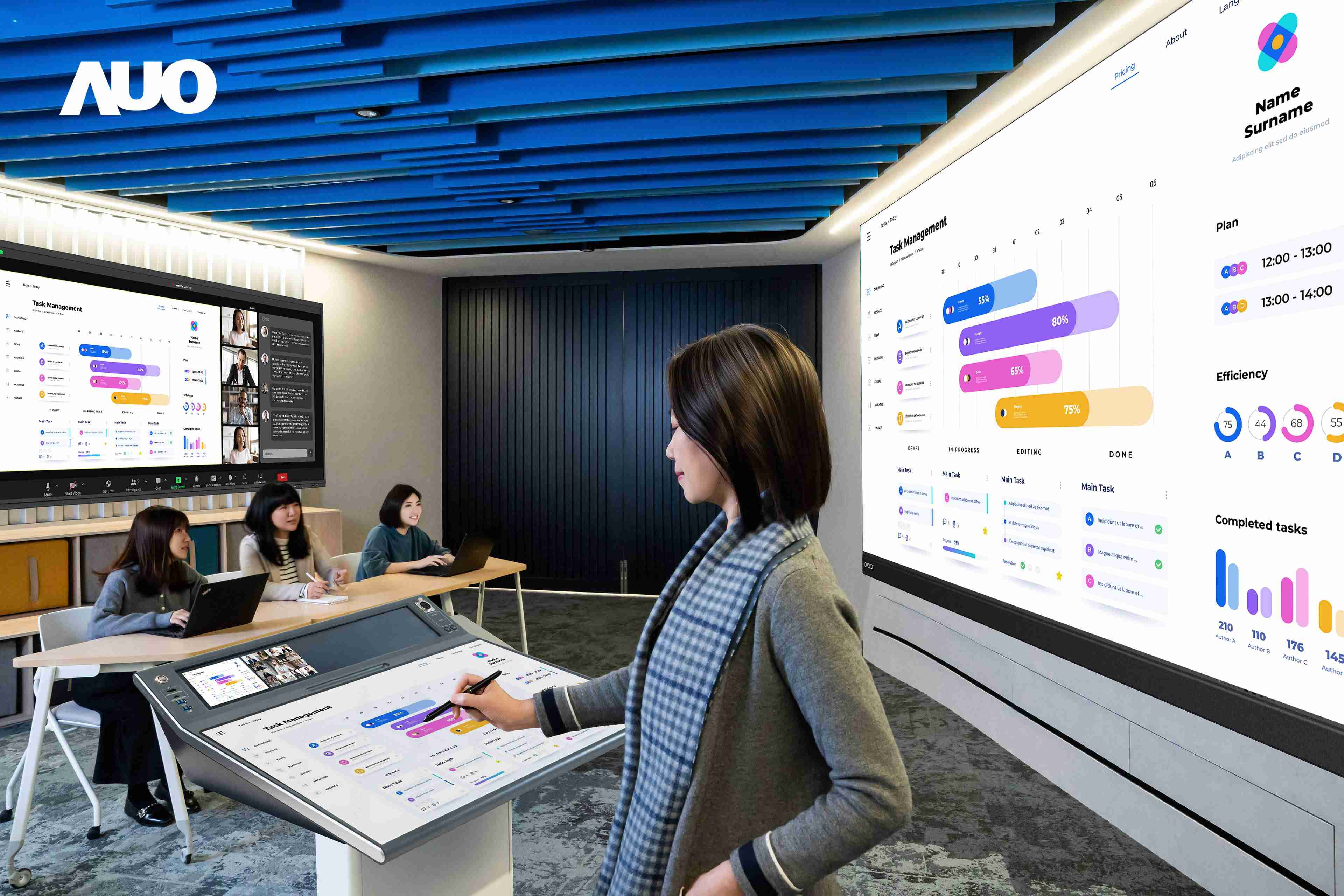 达擎携手Avocor与Rise Vision展示全方位商务领域应用，，，包含采用模块化设计的138吋一体式All-in-One LED显示器及具21:9超宽比例的92吋交互式电子白板（IFPD），，，，讲者可轻松分享内容，，，有效提升会议协作效率。。。。